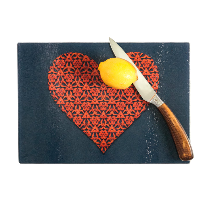 Red-Orange / Dark Grey-Blue Heart Worktop Saver