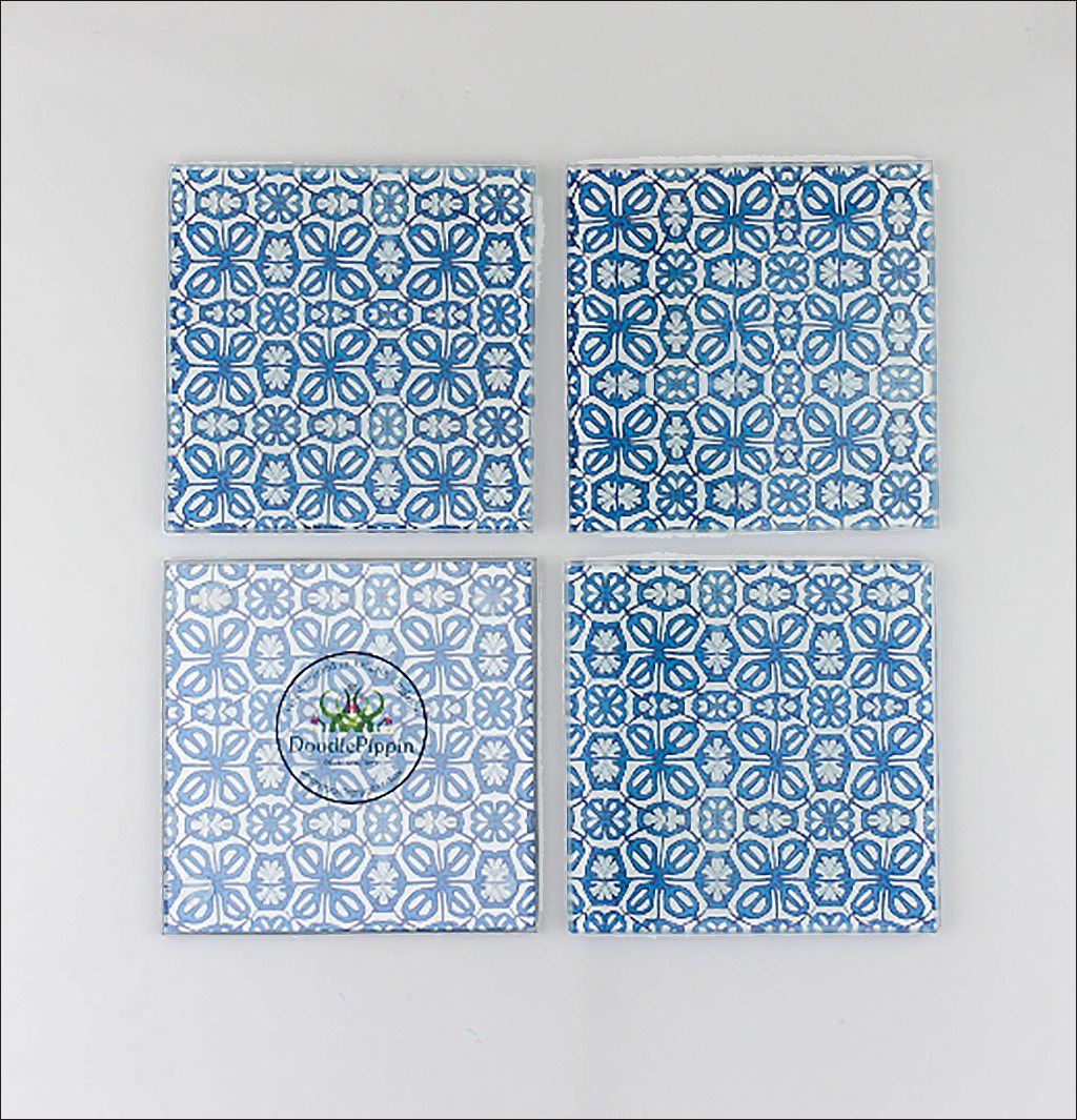 Pretty Turkish Blue Flower coaster set
