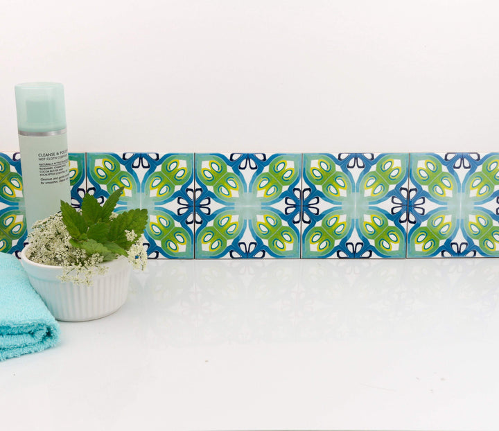 Art deco blue green tile
