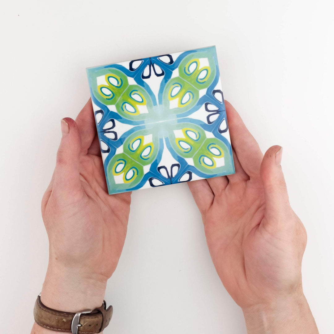 Art deco blue green tile