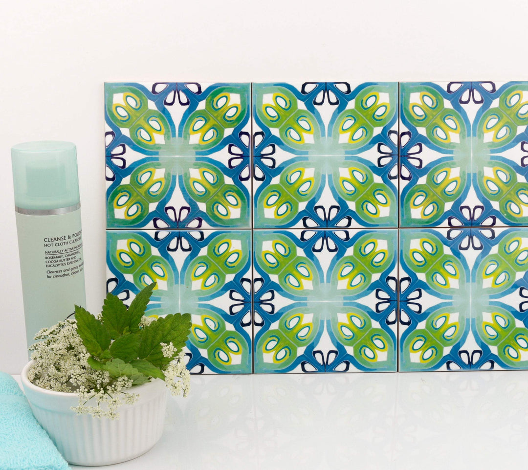 Art deco blue green tile
