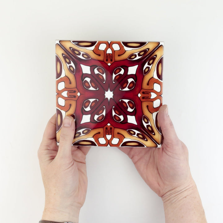 Art deco red gold tiles