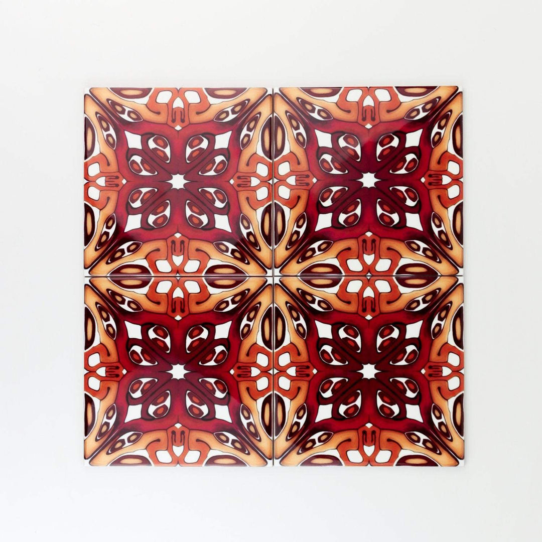 Art deco red gold tiles