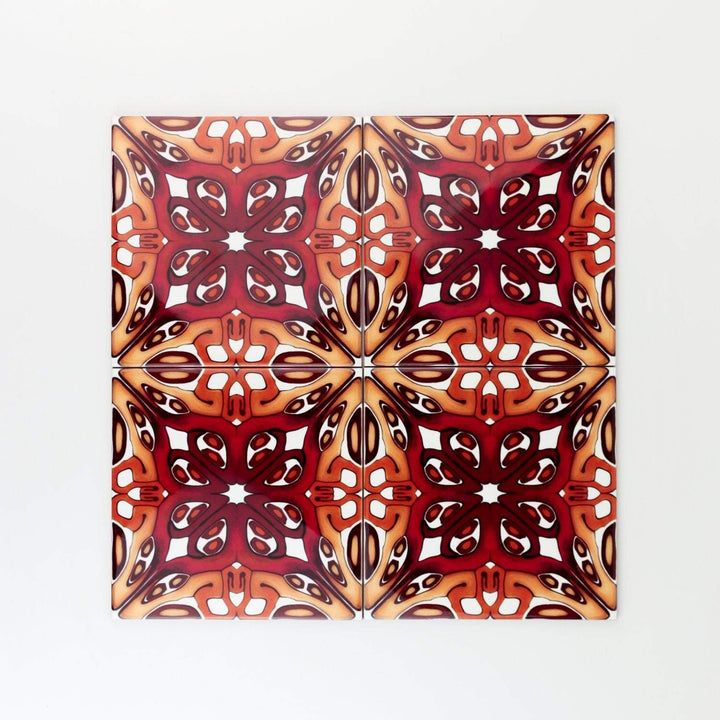 Art deco red gold tiles
