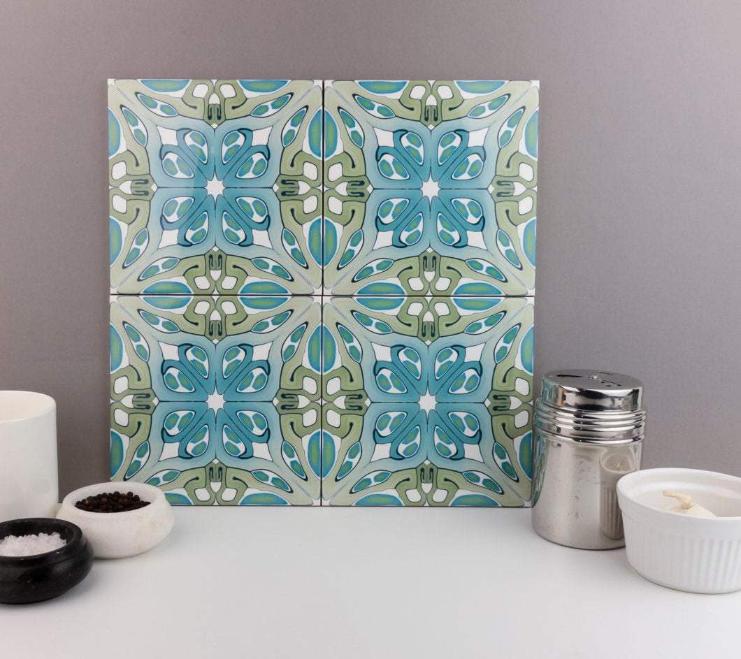 "Suzanne" muted green blue art deco tile
