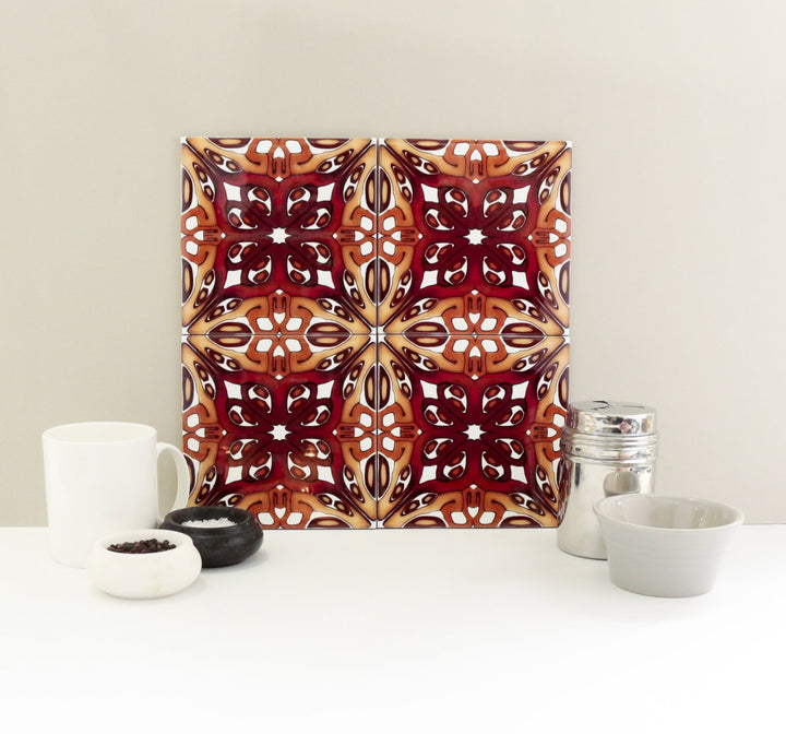 Art deco red gold tiles