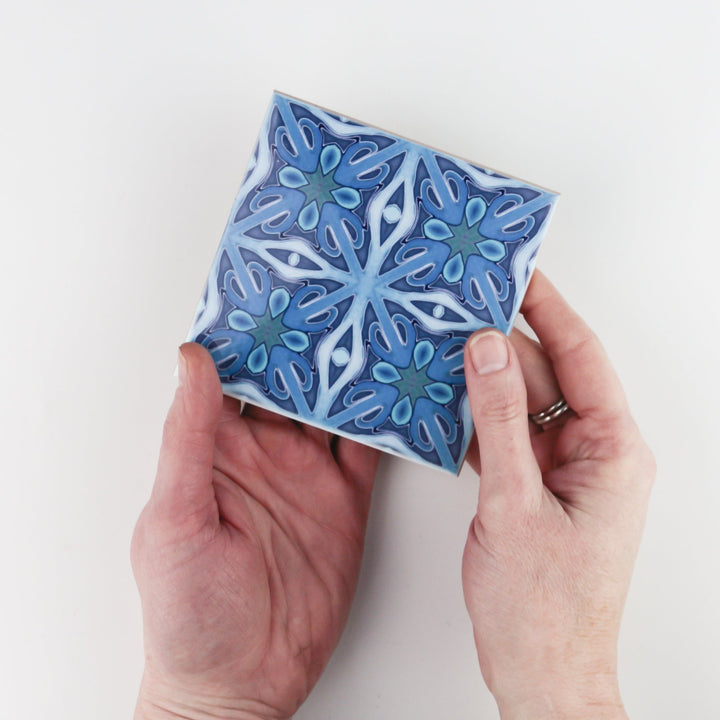 Denim Blue "Twining" handprinted tiles