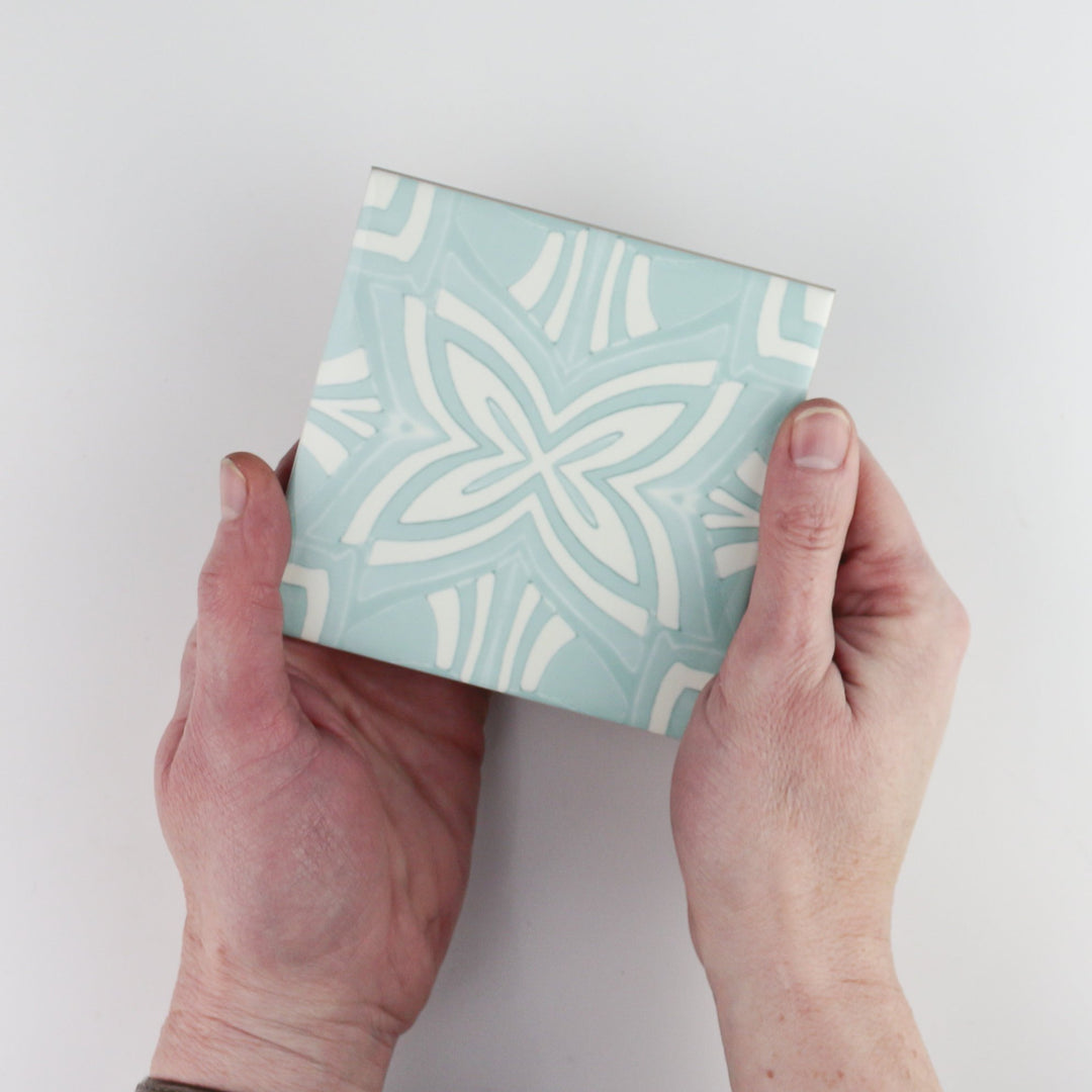 Turquoise and cream handmade kitchen tiles