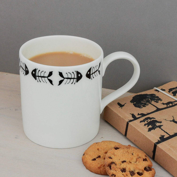 Black White Fish bones mug - DoodlePippin