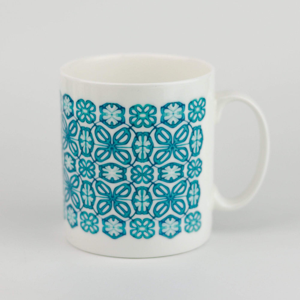 Bone china turquoise flower mug - DoodlePippin