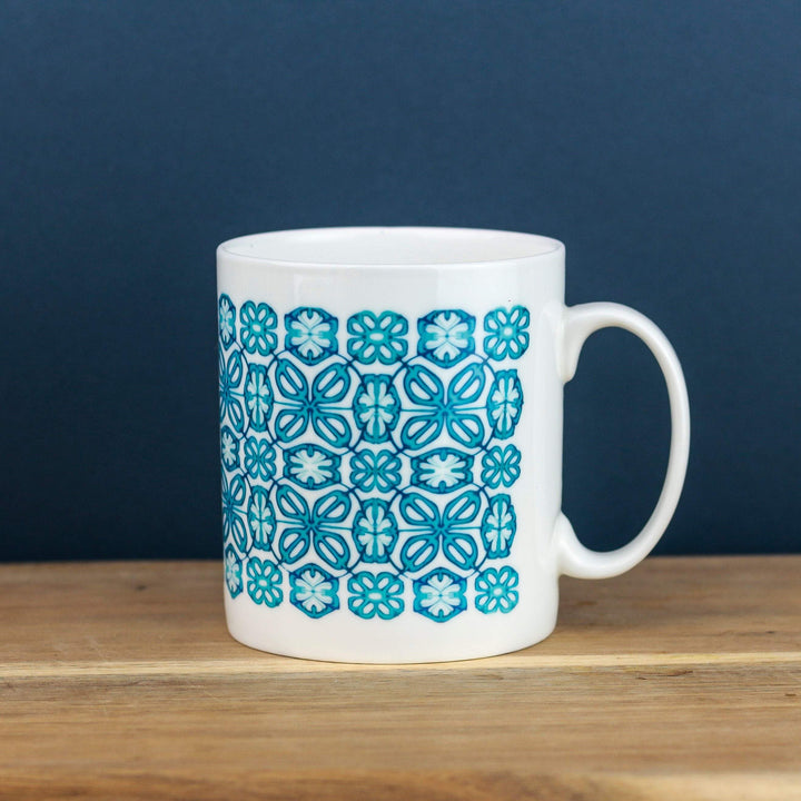Bone china turquoise flower mug - DoodlePippin