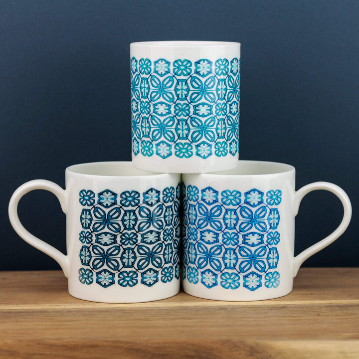 Bone china turquoise flower mug - DoodlePippin