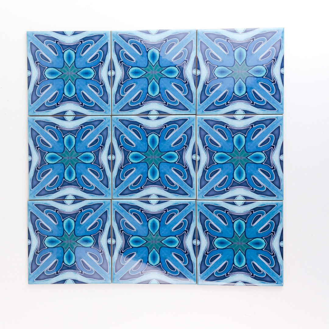 Denim Blue "Twining" handprinted tiles