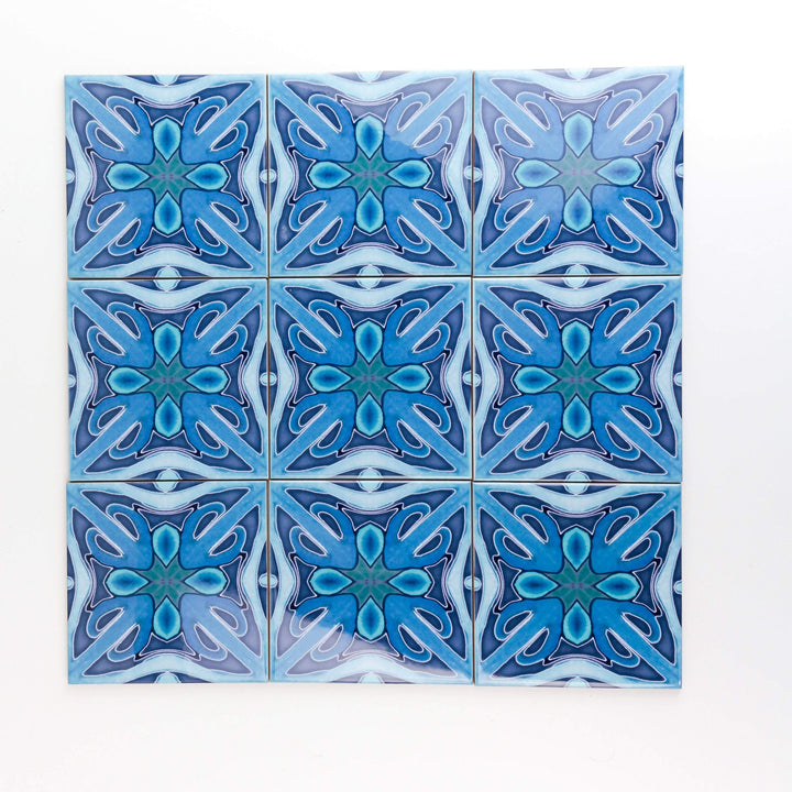 Denim Blue "Twining" handprinted tiles