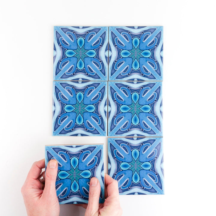 Denim Blue "Twining" handprinted tiles