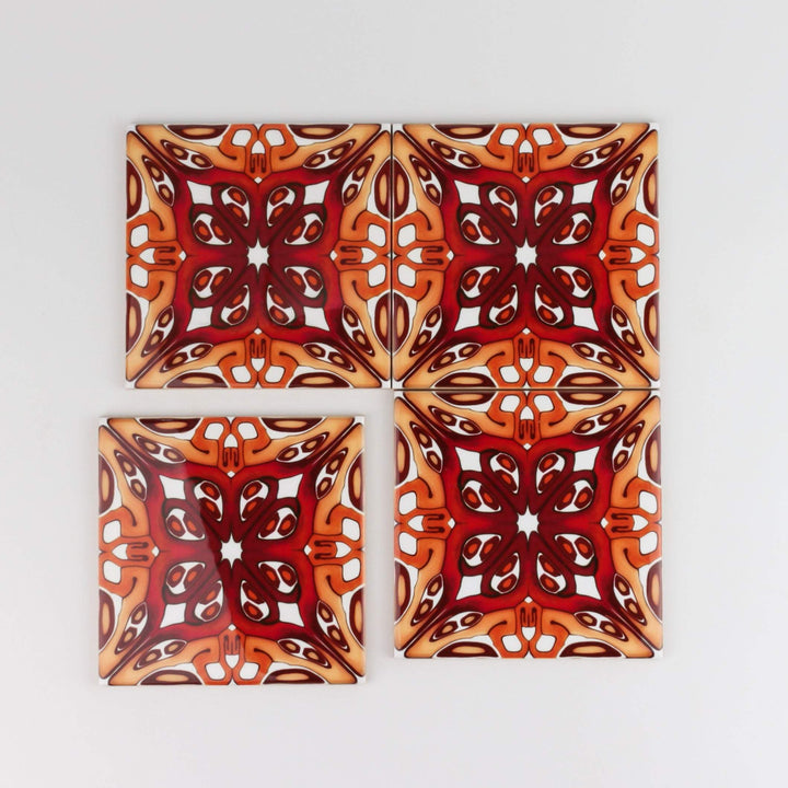 Art deco red gold tiles