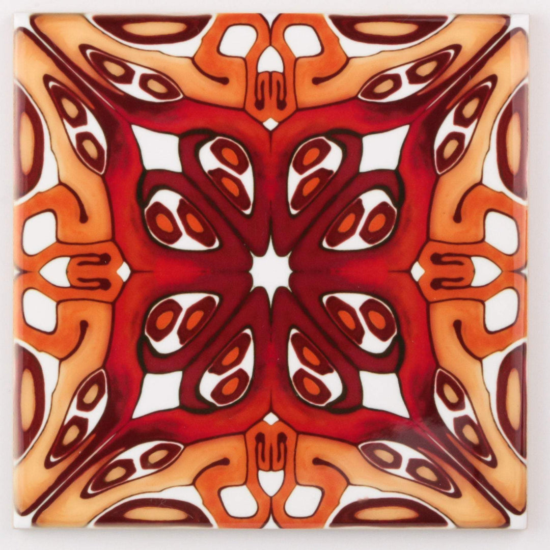 Art deco red gold tiles