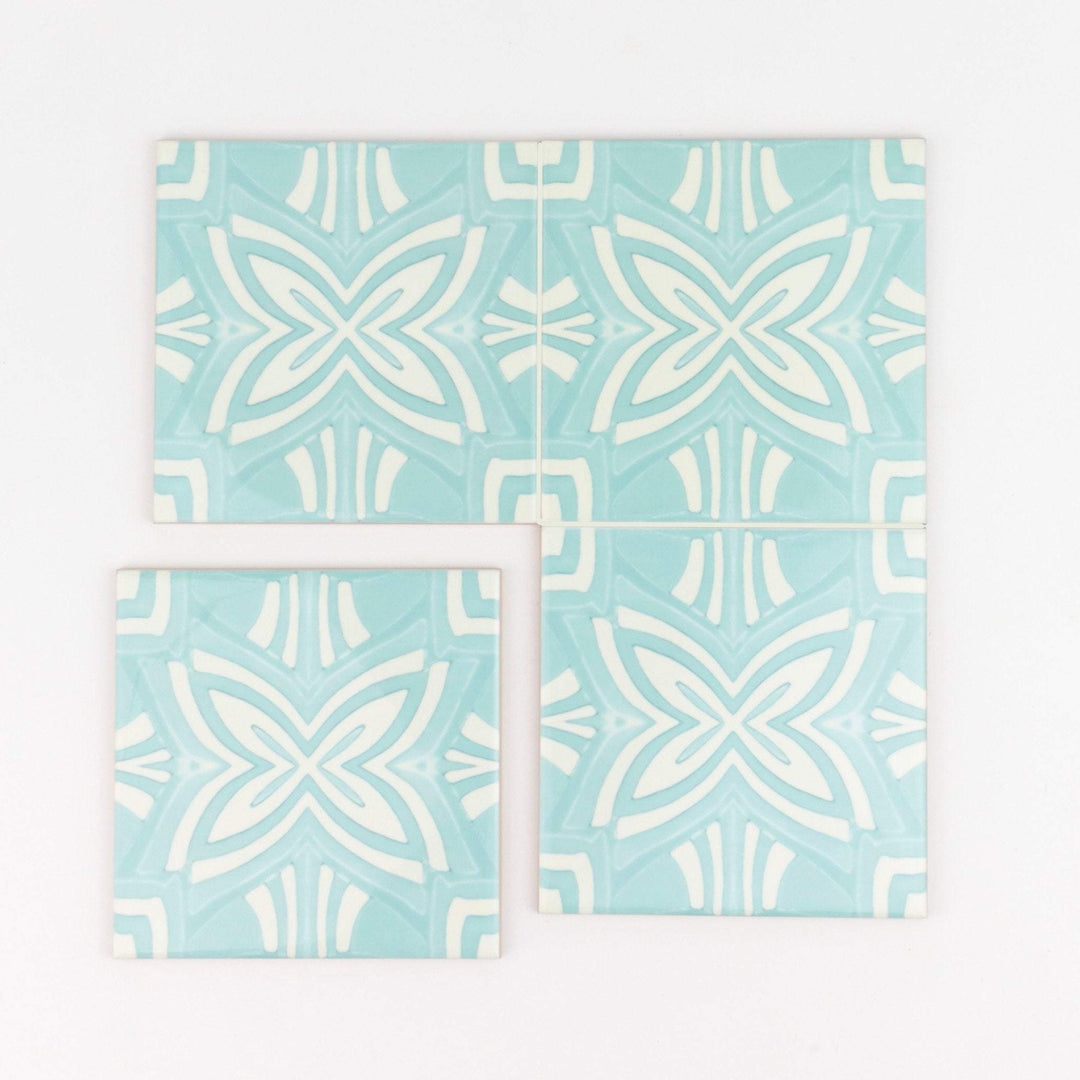 Turquoise and cream handmade kitchen tiles