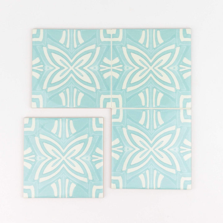 Turquoise and cream handmade kitchen tiles