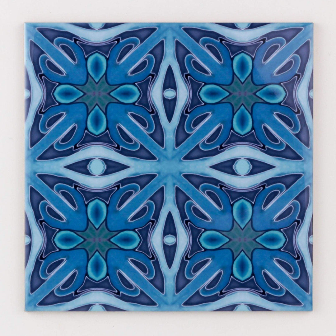 Denim Blue "Twining" handprinted tiles