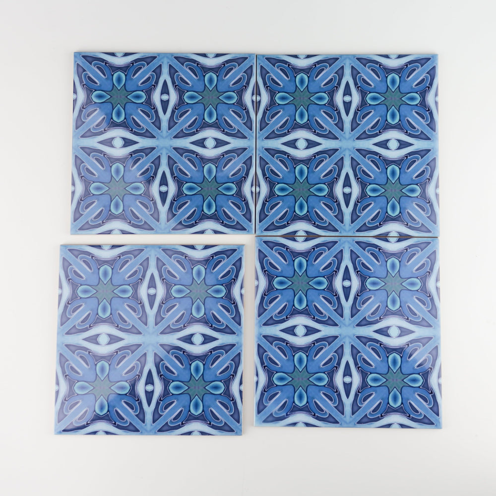 Denim Blue "Twining" handprinted tiles