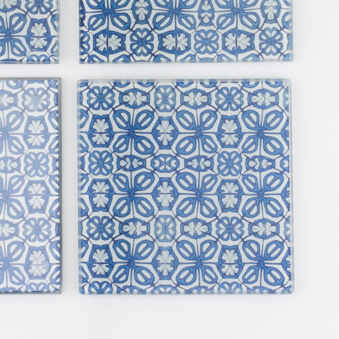 Pretty Turkish Blue Flower coaster set