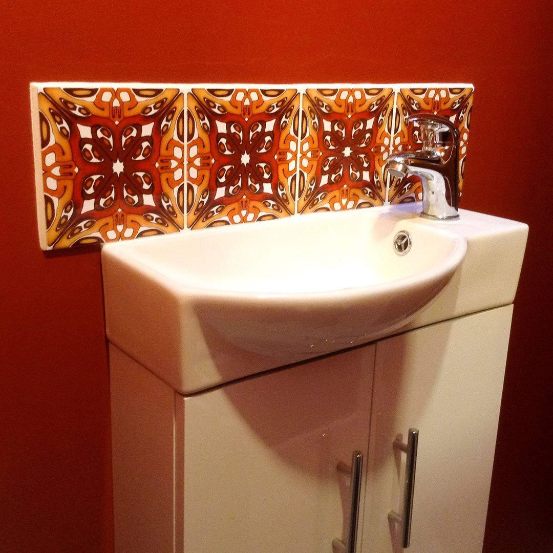 Art deco red gold tiles