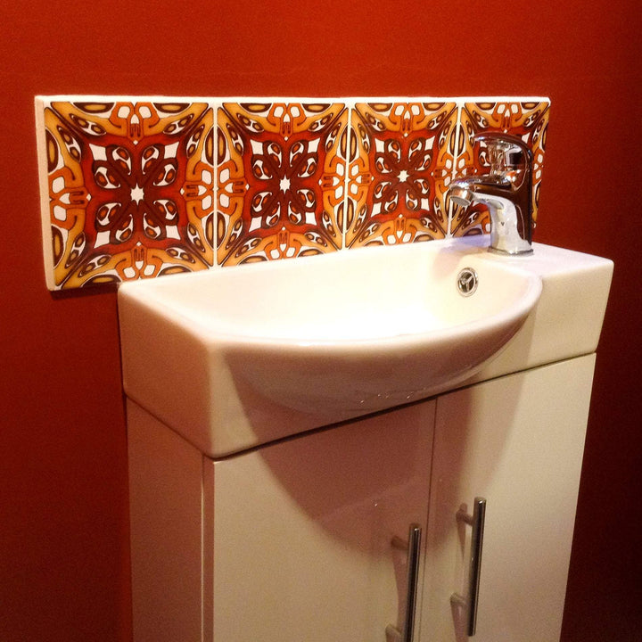 Art deco red gold tiles