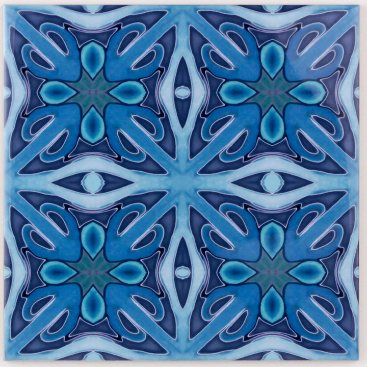Denim Blue "Twining" handprinted tiles