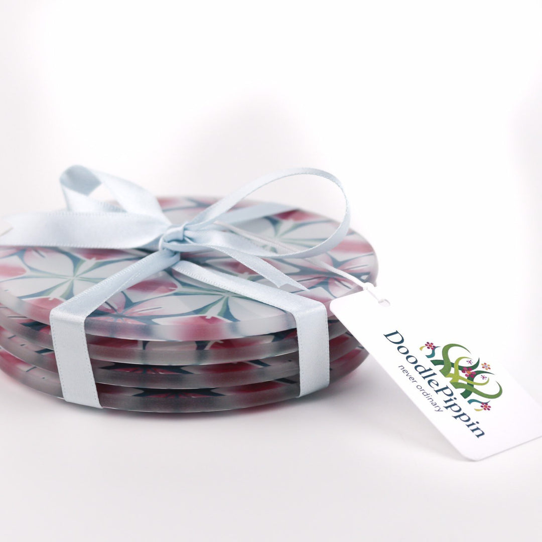 Pink and Teal Flower coasters