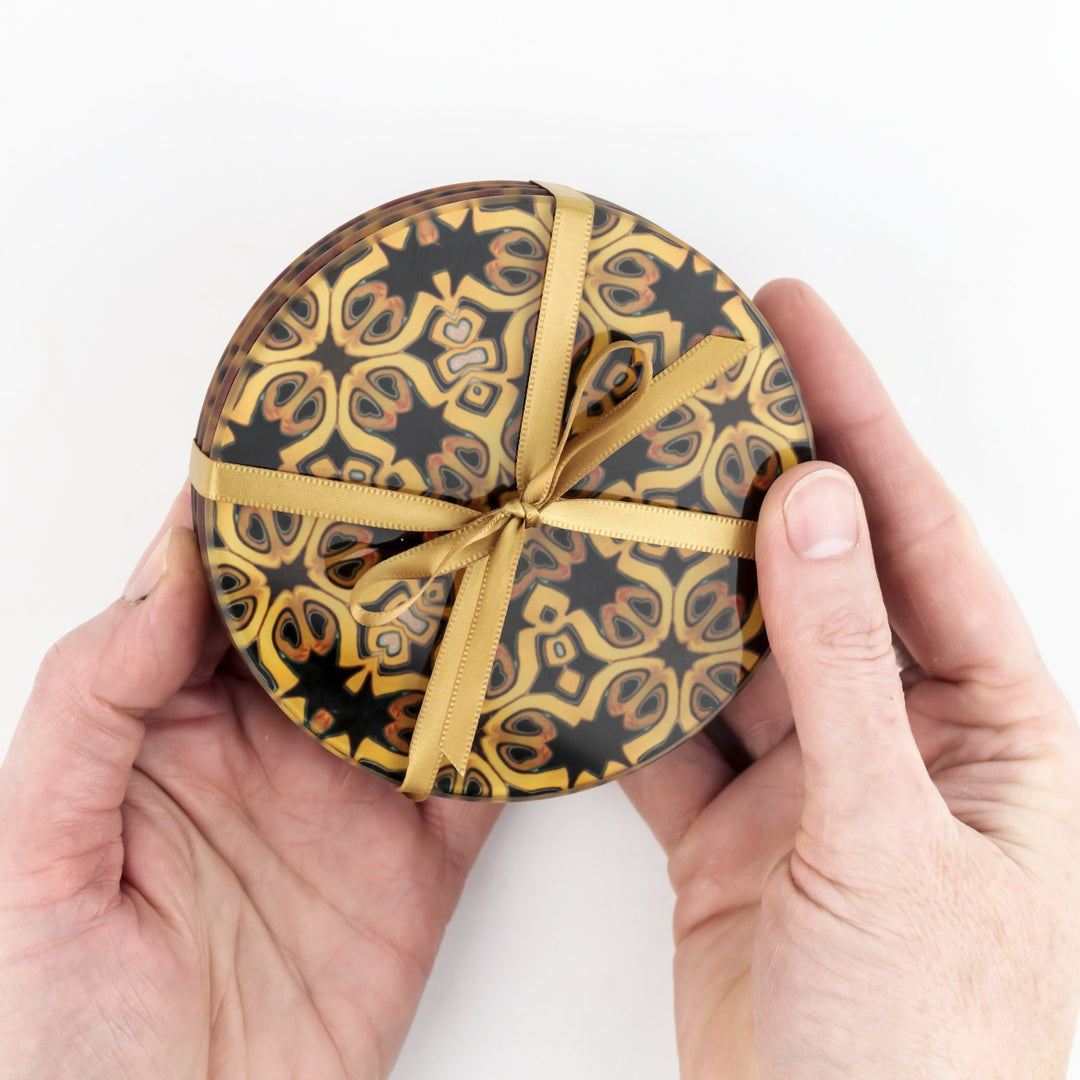 Gold, red and black "Medieval" design coasters
