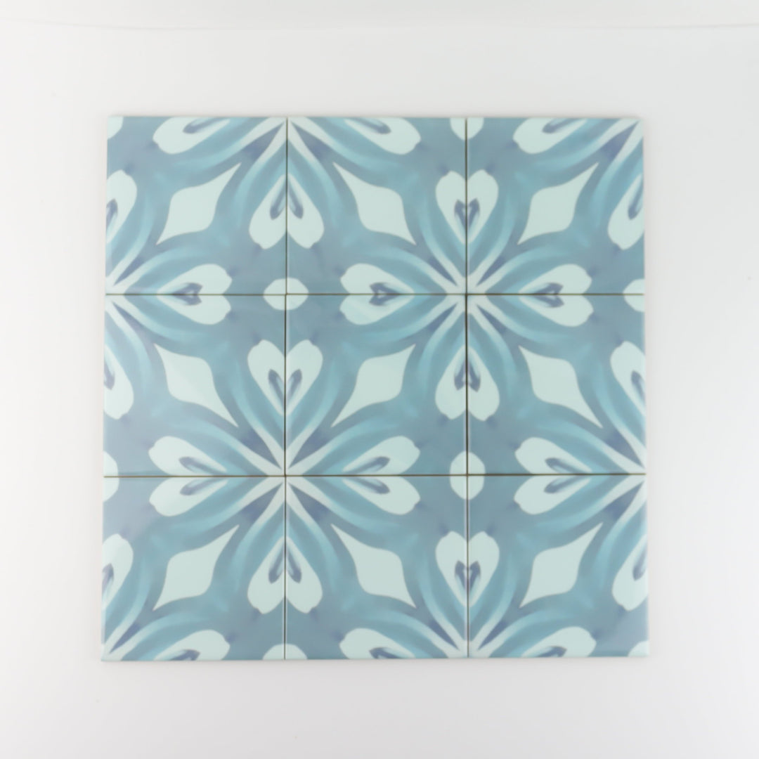Aqua "Watercolour" blue green large pattern tiles