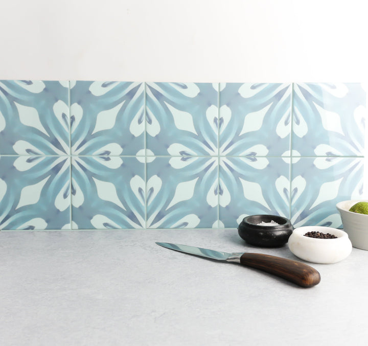 Aqua "Watercolour" blue green large pattern tiles