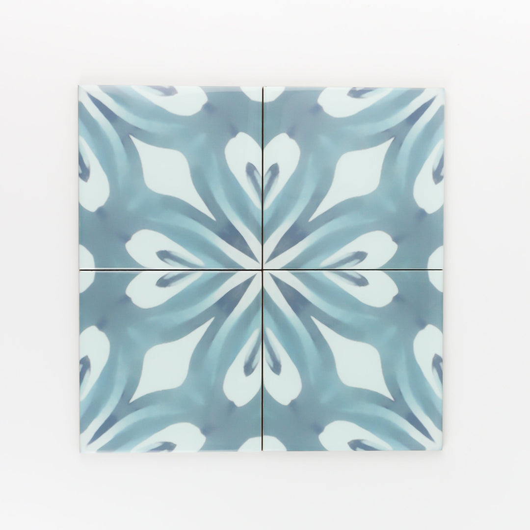 Aqua "Watercolour" blue green large pattern tiles
