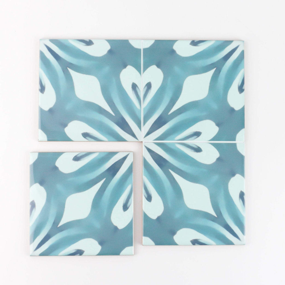 Aqua "Watercolour" blue green large pattern tiles