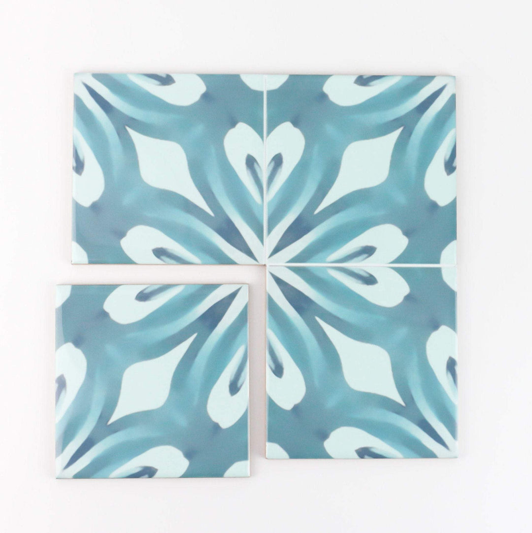 Aqua "Watercolour" blue green large pattern tiles