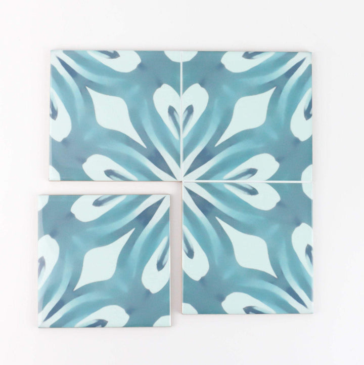 Aqua "Watercolour" blue green large pattern tiles