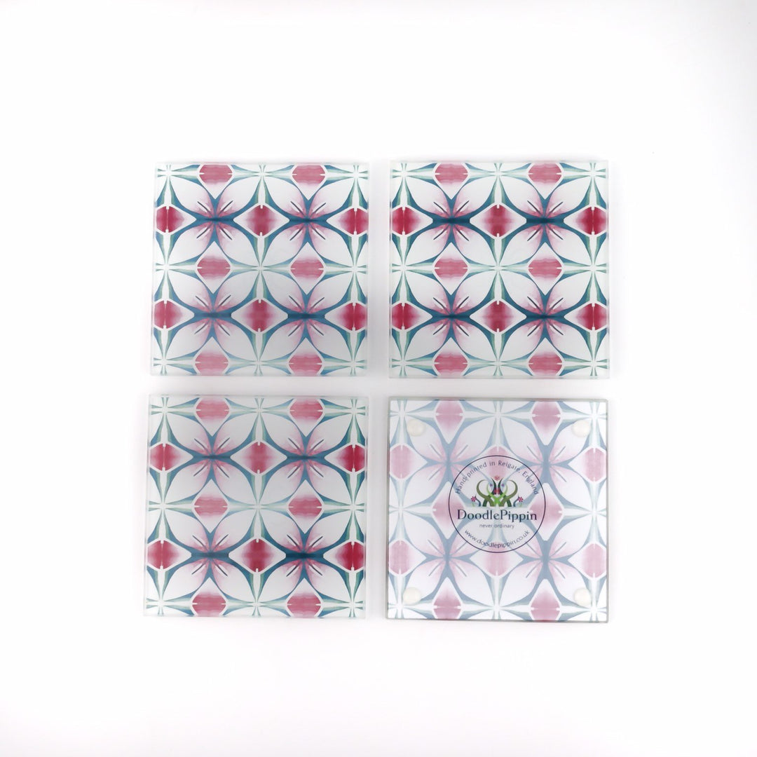 Pink and Teal Designer Coaster Set