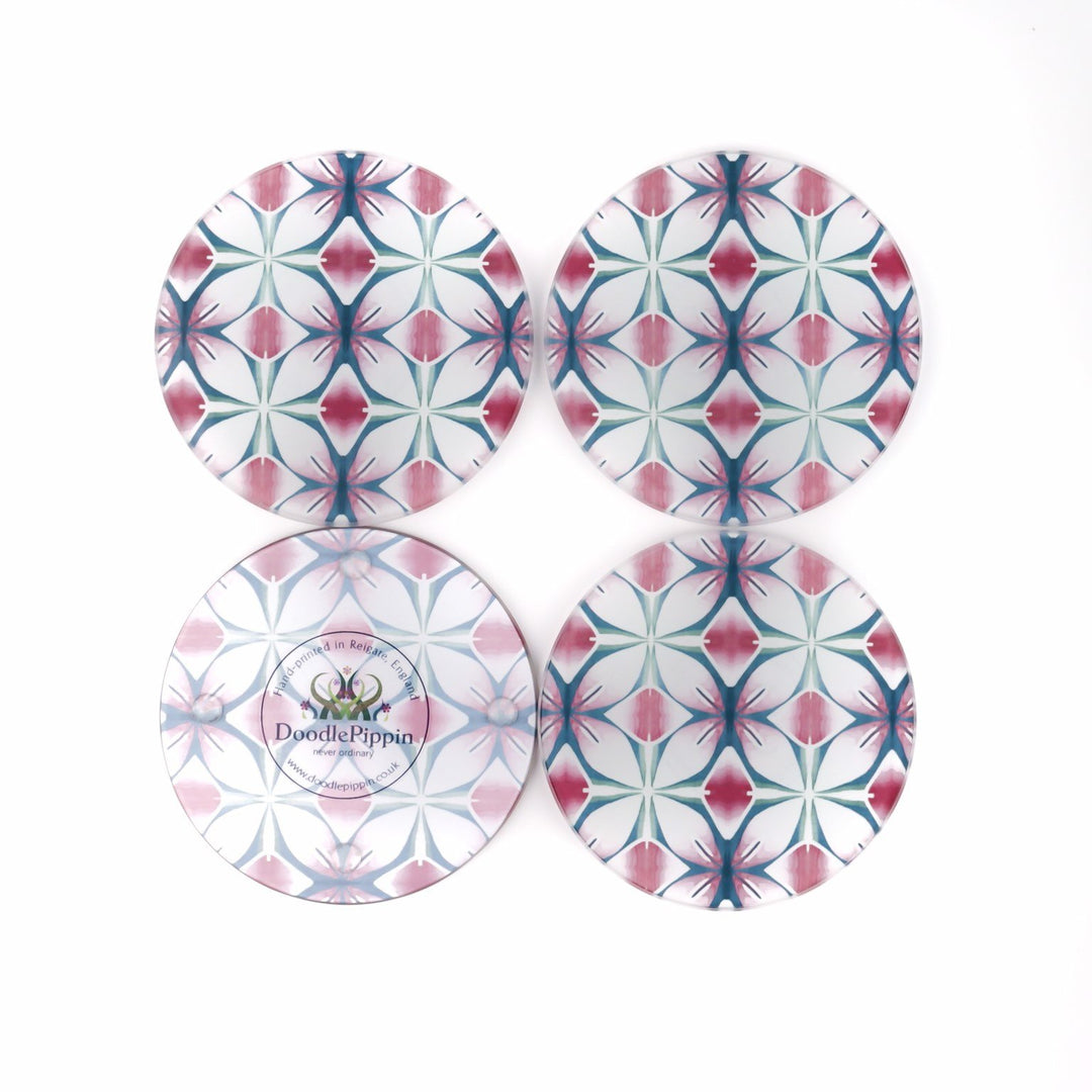Pink and Teal Flower coasters