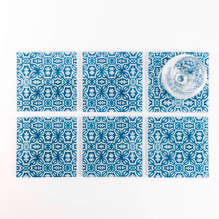 Pretty Turkish Blue Flower coaster set