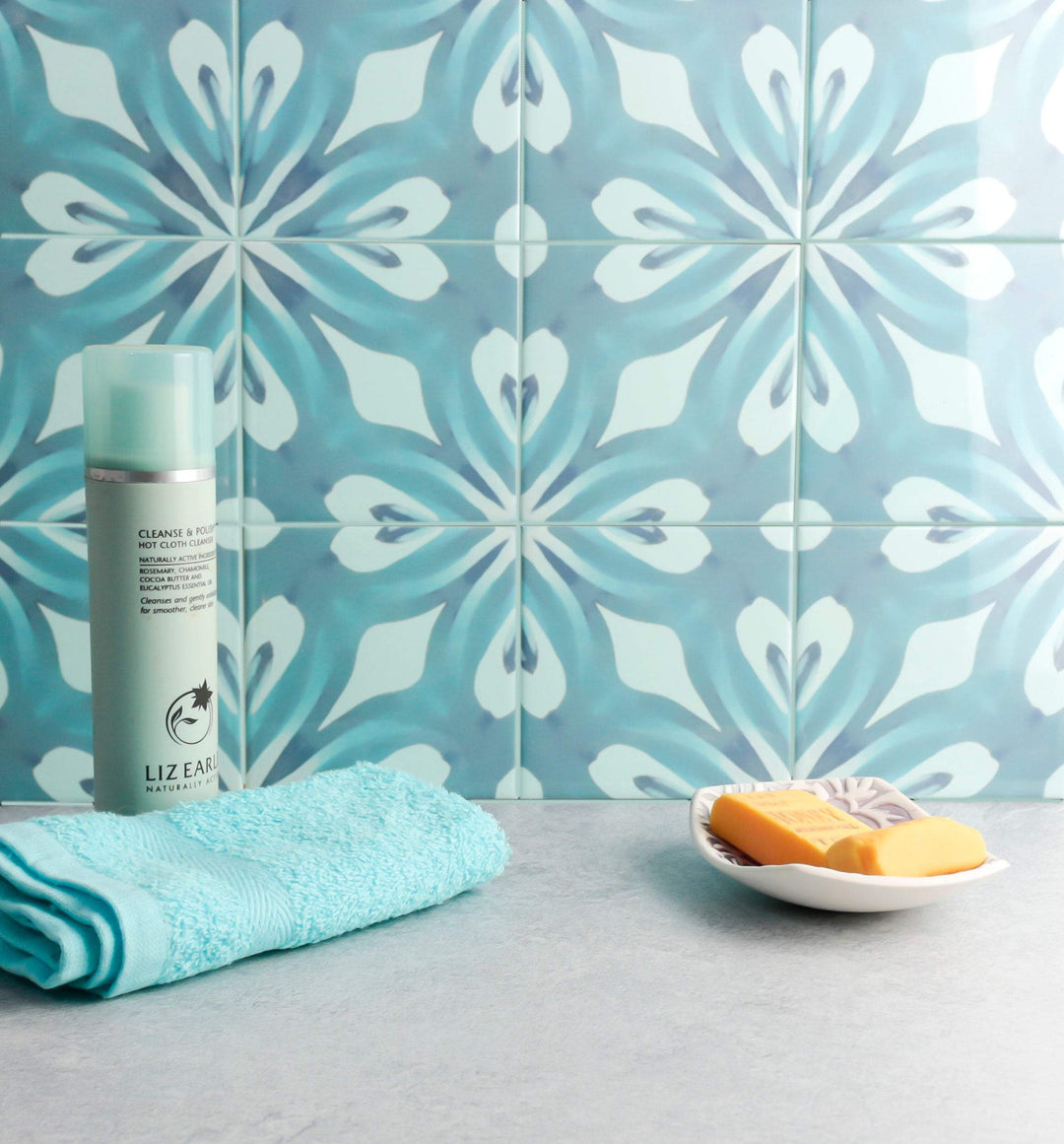 Aqua "Watercolour" blue green large pattern tiles