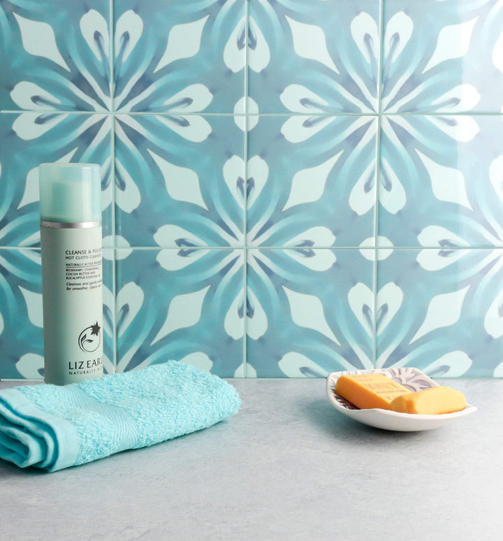 Aqua "Watercolour" blue green large pattern tiles