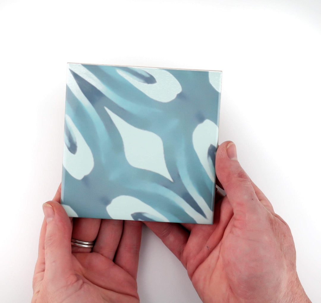 Aqua "Watercolour" blue green large pattern tiles