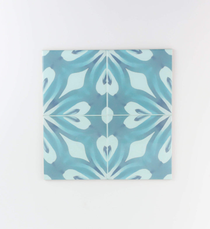 Aqua "Watercolour" blue green large pattern tiles