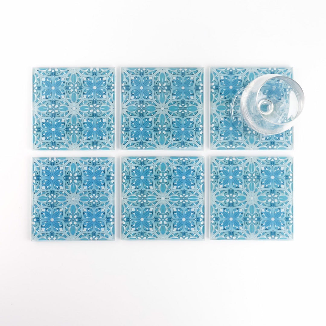 Blue art deco coaster set