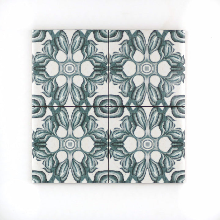 Hedera Tile - Green and White Vintage Effect