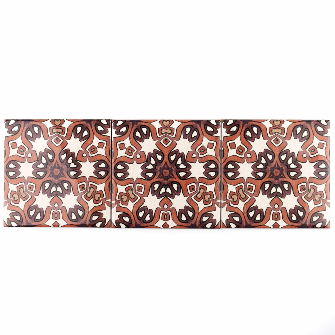 Ochre and cream geometric pattern kitchen tiles