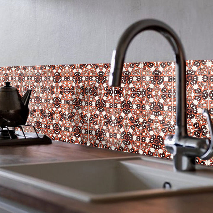 Ochre and cream geometric pattern kitchen tiles
