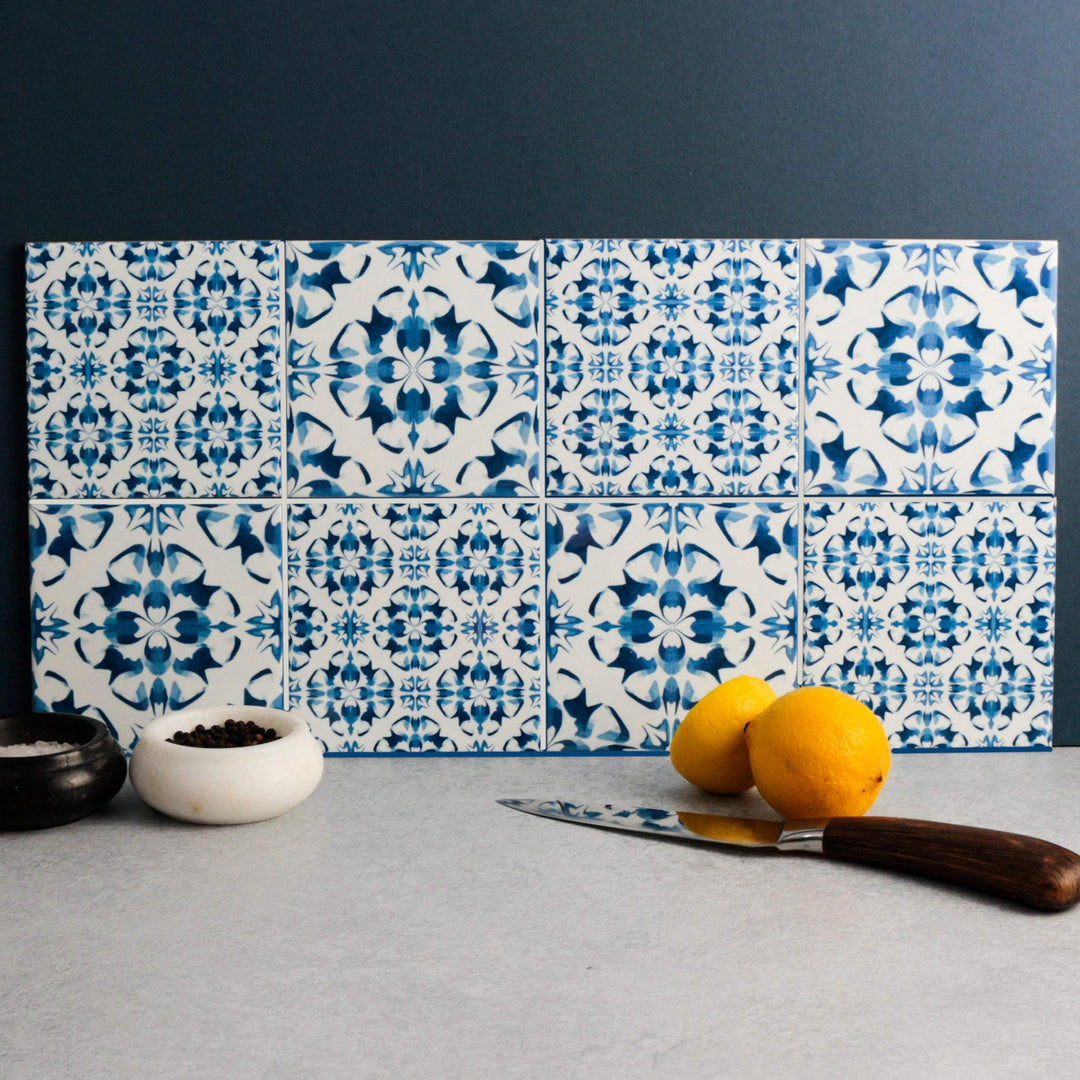 Blue white patchwork tiles - mix and match to create a design unique to you!