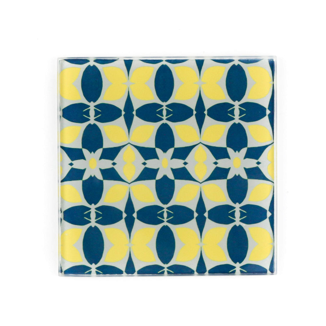 Zingy Yellow Navy Glass Coaster Set